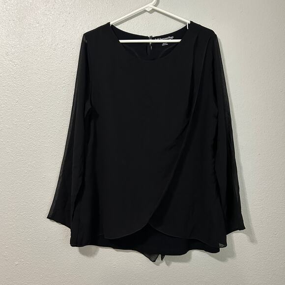 Soft Surroundings Belvedere Tunic Blouse Women’s Medium Black Sheer Sleeve - Picture 2 of 10